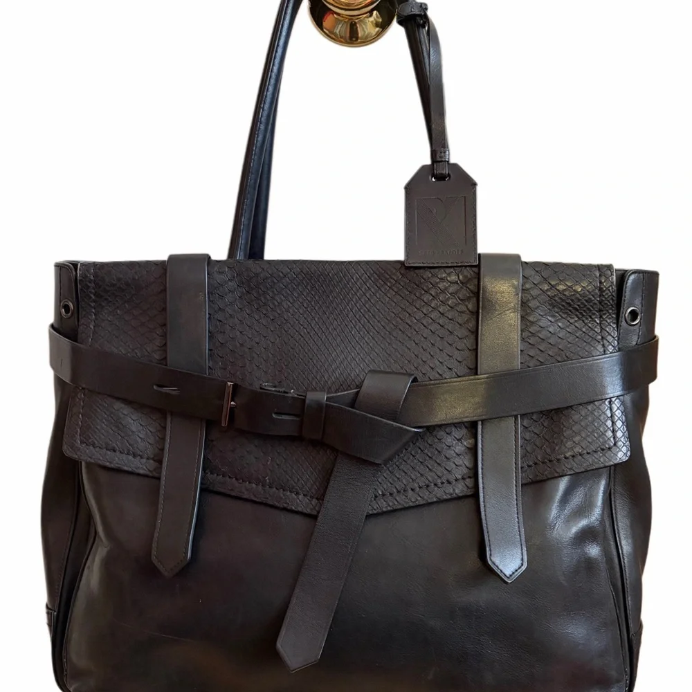 Reed Krakoff Black Leather / Python Boxer Tote‎